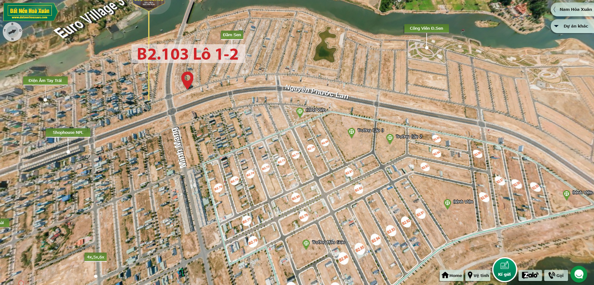  Lô góc, B2.103, Lô 1,2 - Khu đô thị Nam Hòa Xuân |Sàn Đất Nền Hòa Xuân