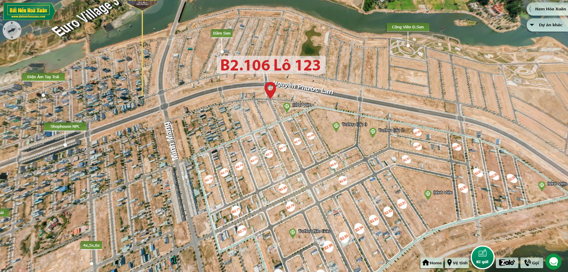  Lô góc, B2.106, Lô 123 - Khu đô thị Nam Hòa Xuân |Sàn Đất Nền Hòa Xuân