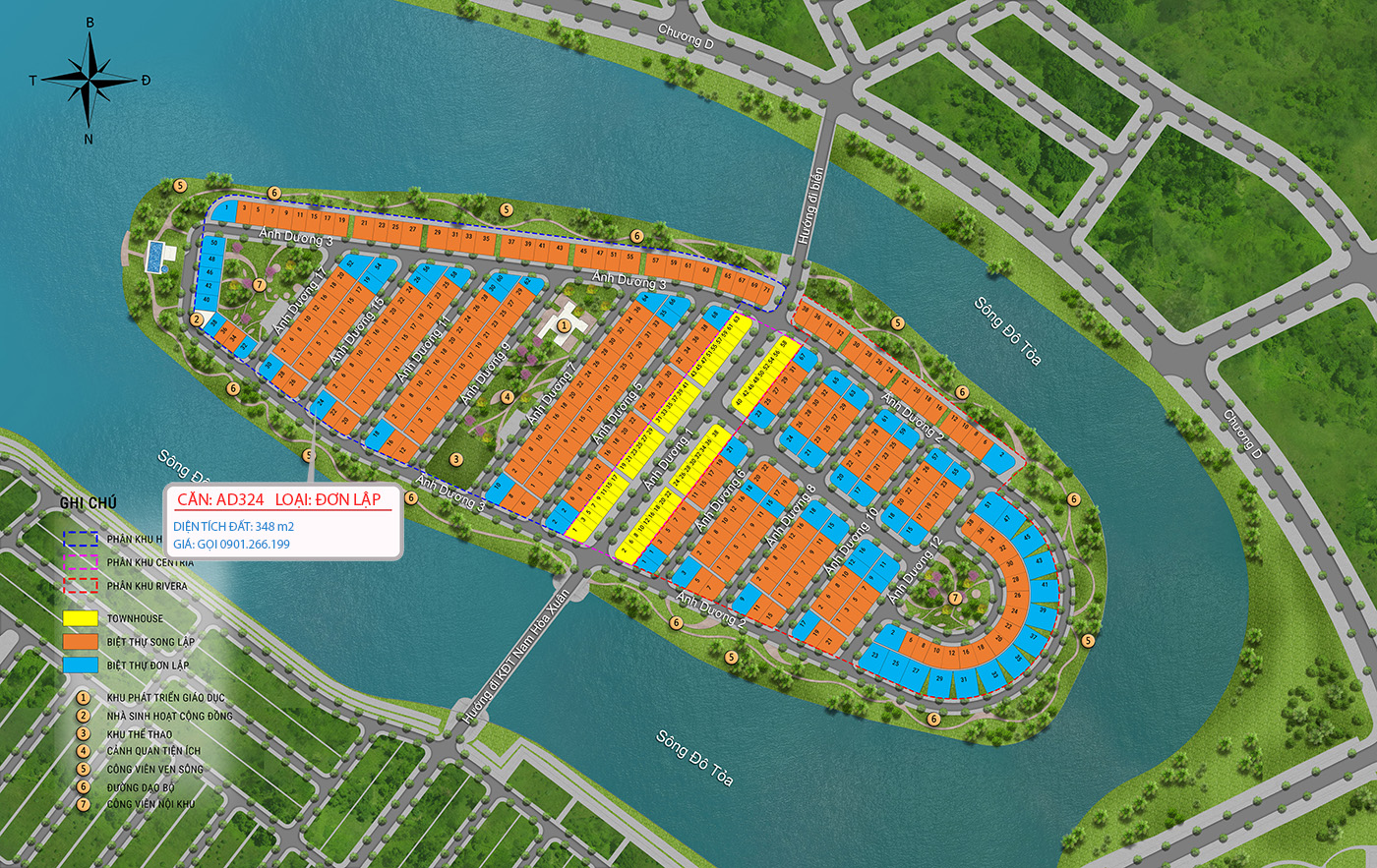 Biệt thự, lô góc, đơn lập, AD3, Lô 24 - Sunneva Island |Sàn Đất Nền Hòa Xuân